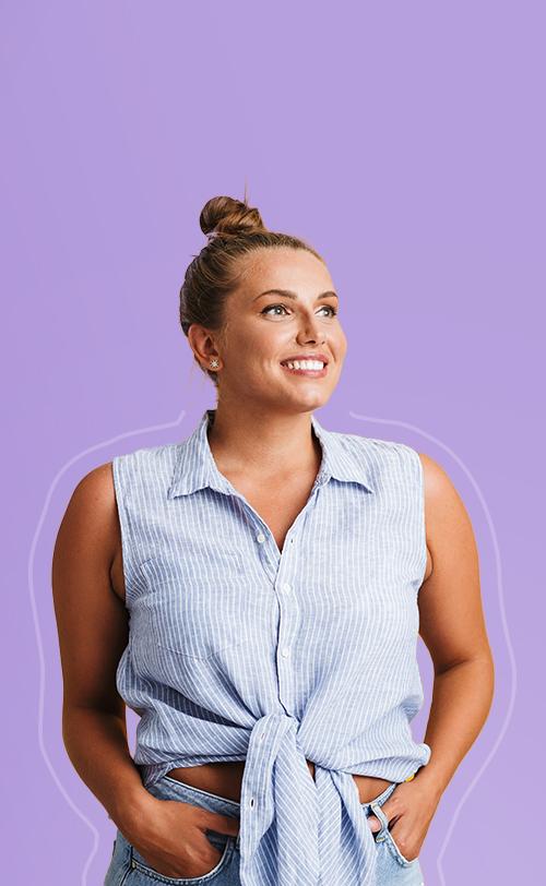 Smiling woman on purple background