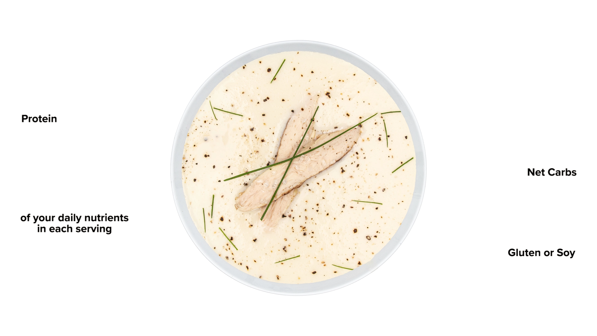 Keto Chow Savory Chicken Soup Base shake with macro information