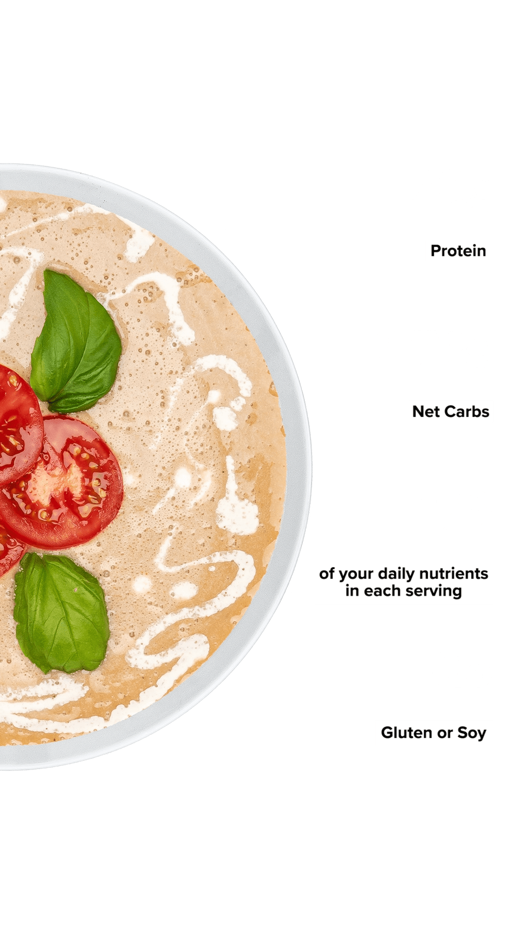 Keto Chow Creamy Tomato Basil Soup Base shake with macro information