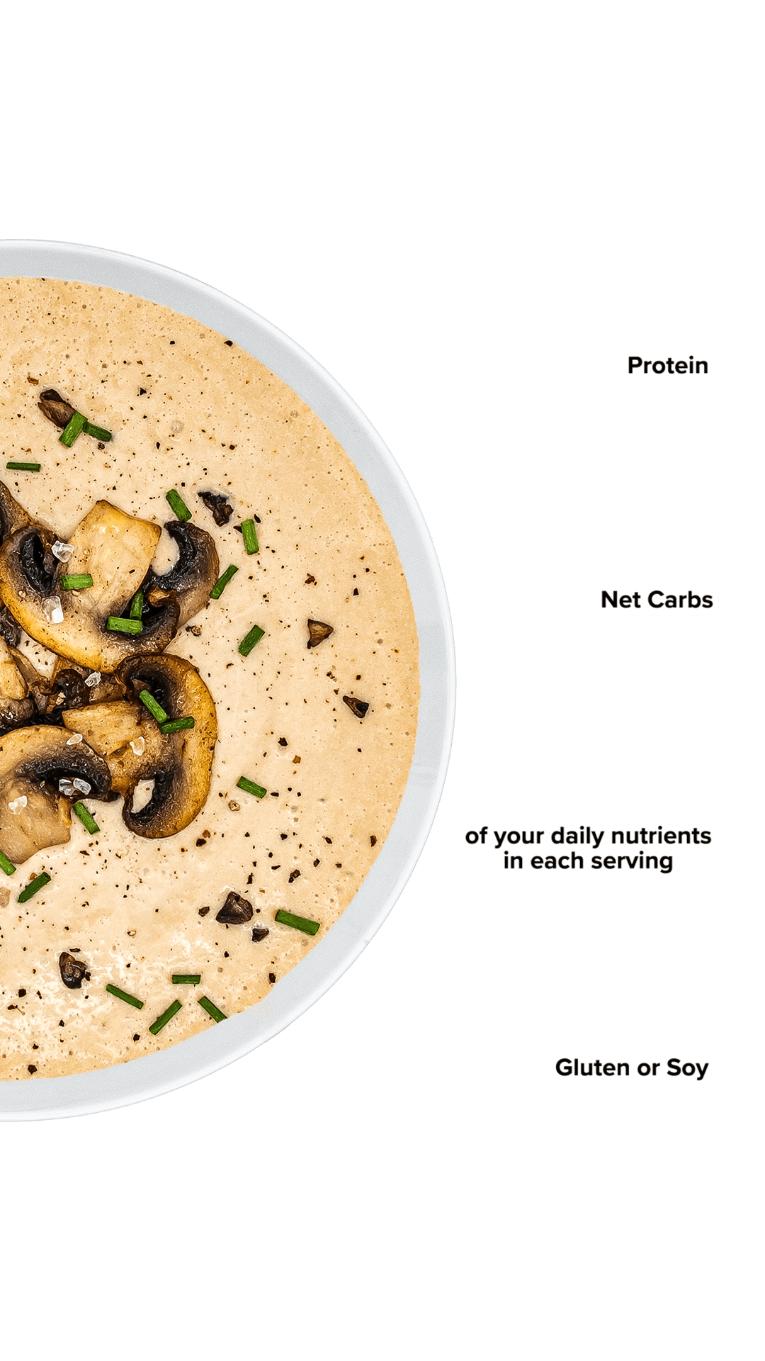 Keto Chow Cream of Mushroom Soup Base shake with macro information