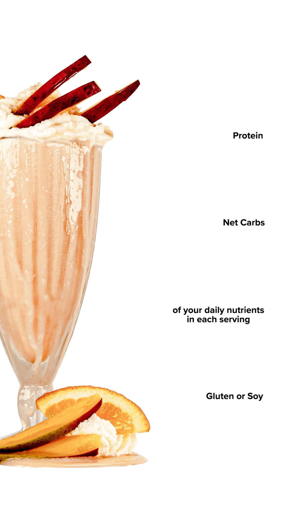 Orange Mango Keto Chow shake with macro information
