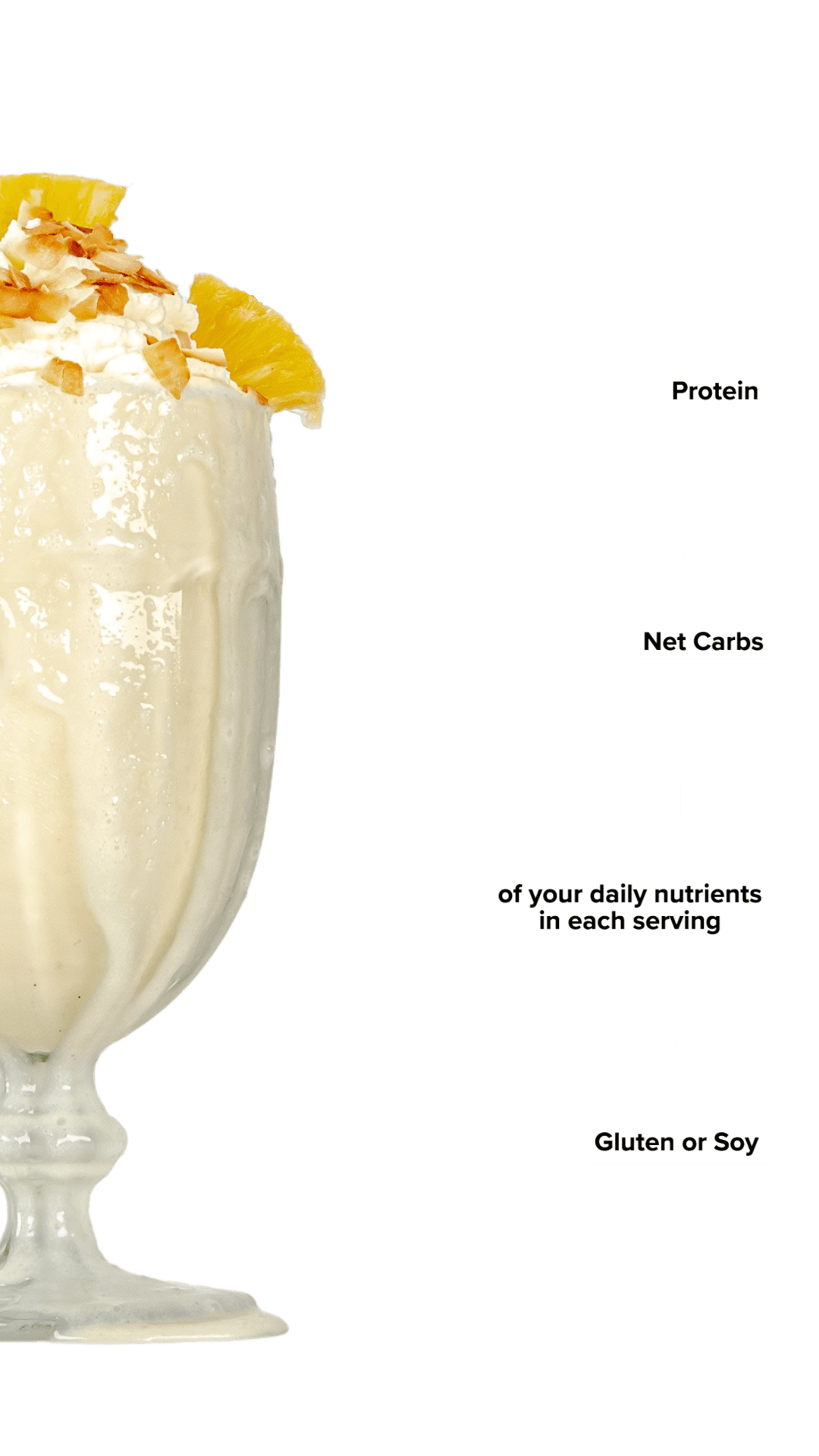 Pina Colada Keto Chow shake with macro information