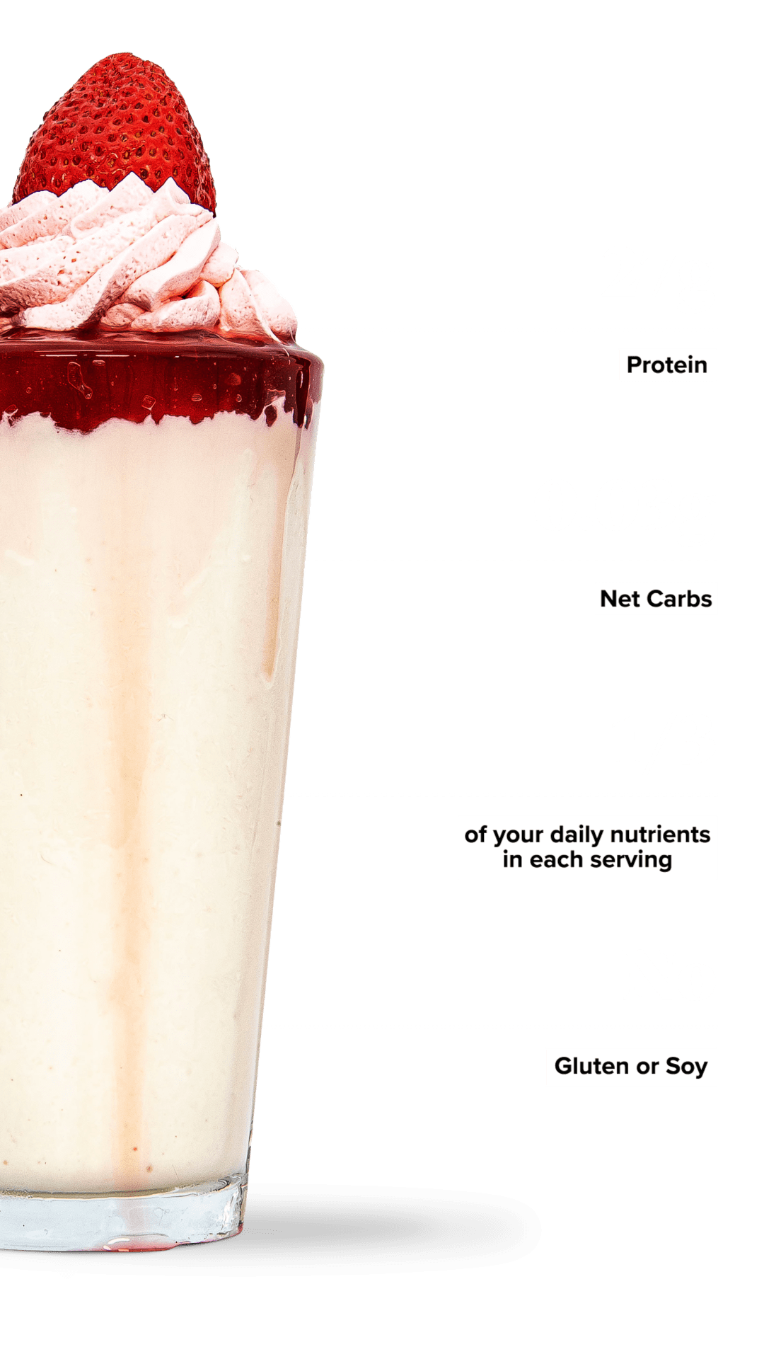 Keto Chow Strawberry Cream CORE - Unsweetened shake with macro information